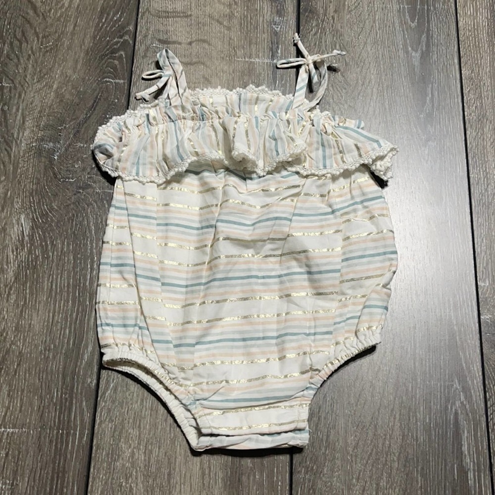 Dylan & Abby Gold / Neutral Striped Bubble Romper